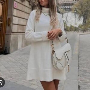 ZARA Women’s Cream Turtleneck Sweater Dress